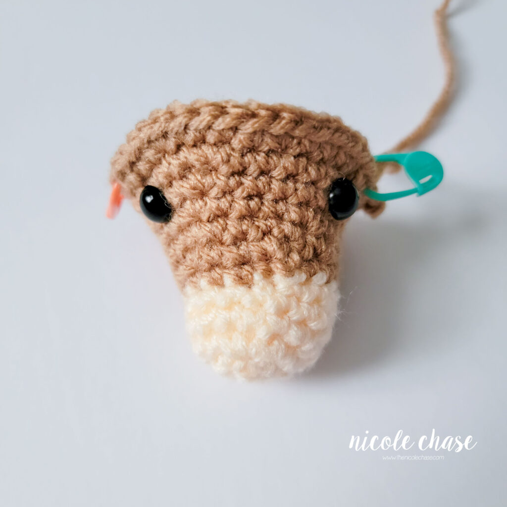 eye placement of the crochet horse, between R10-11